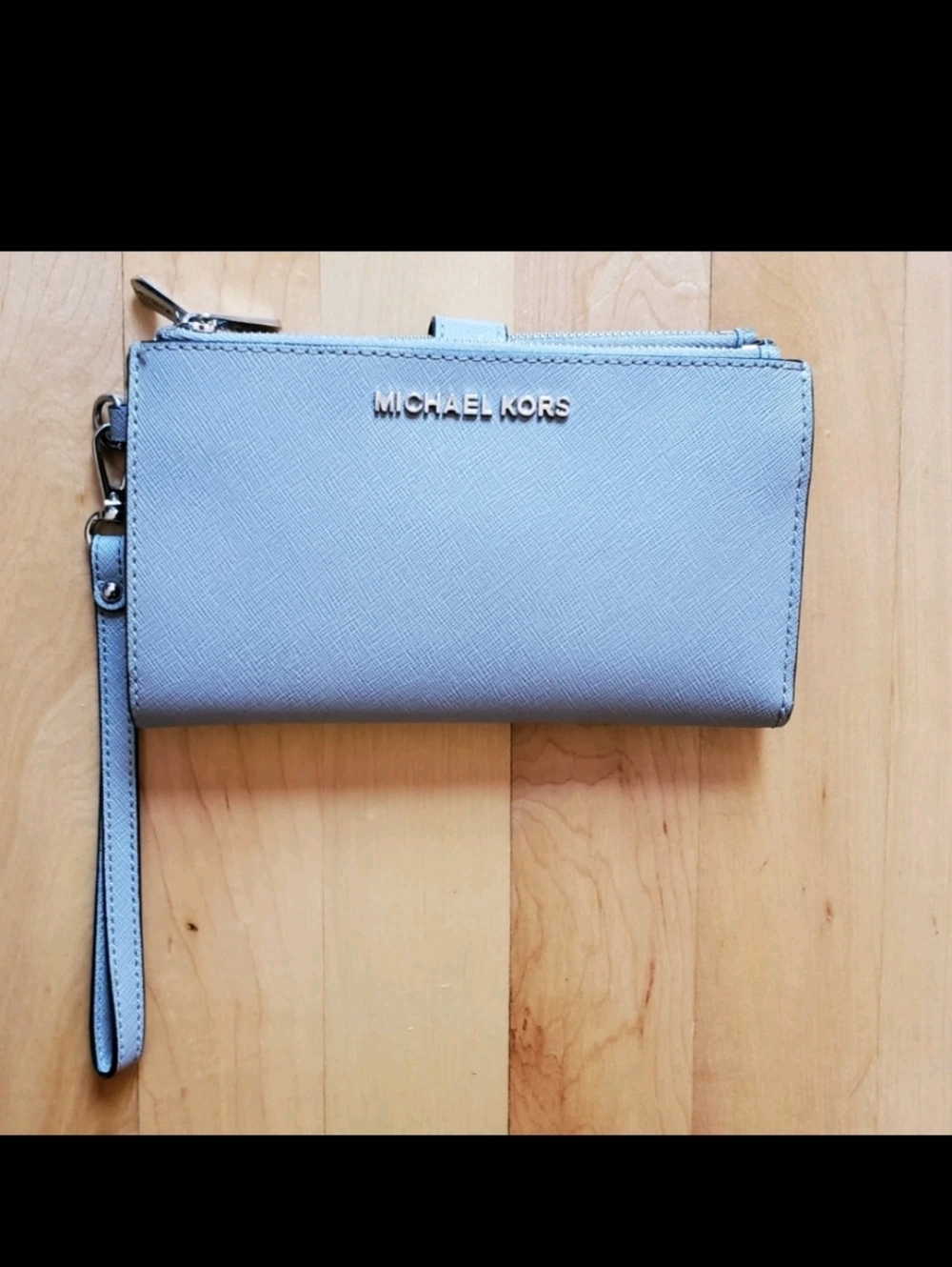 Michael Kors MK Gray Jet Set Travel Double Zip Wristlet Phone Wallet